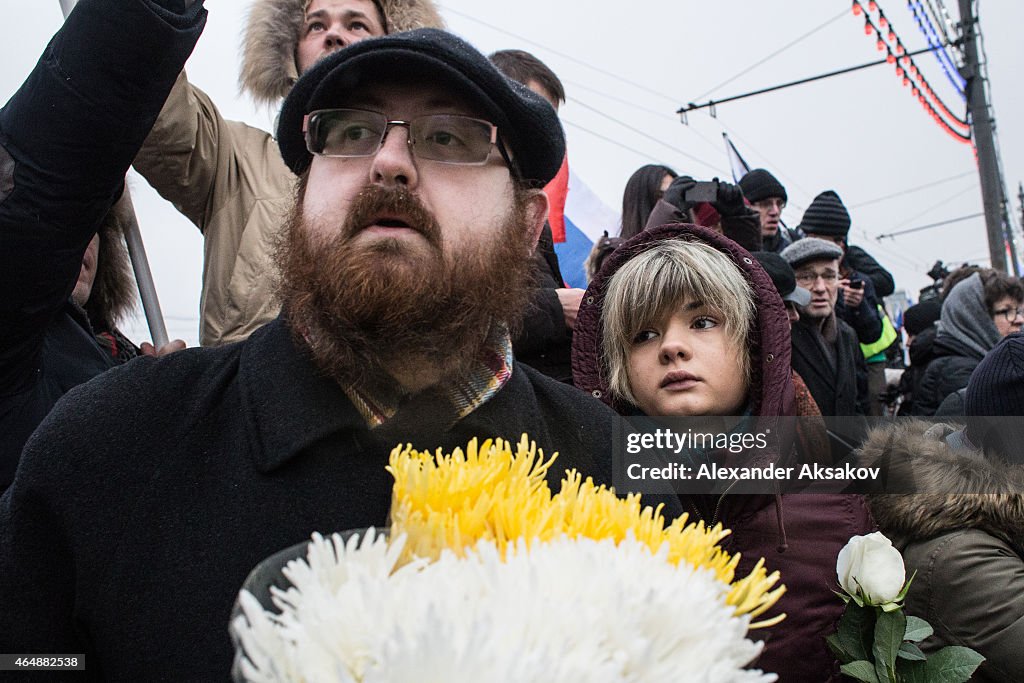 Mourners March After Russian Opposition Politician Boris Nemtsov Shot Dead