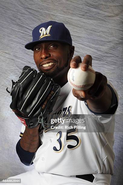 Dontrelle Willis of the Milwaukee Brewers poses for a portrait during Photo Day on February 27, 2015 at Maryville Baseball Park in Maryvale, Arizona.