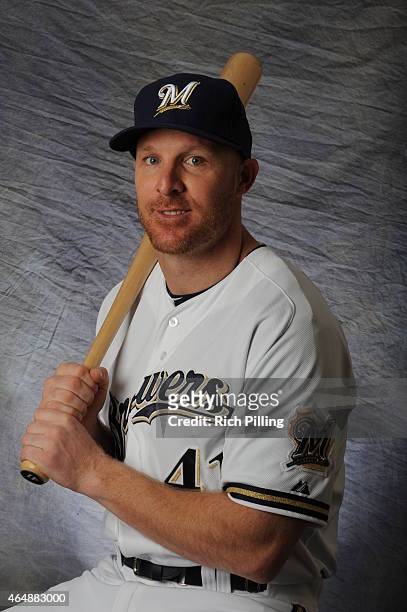 Pete Orr of the Milwaukee Brewers poses for a portrait during Photo Day on February 27, 2015 at Maryville Baseball Park in Maryvale, Arizona.