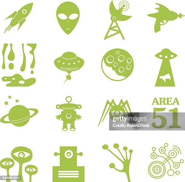 green alien icons - crop circles stock illustrations