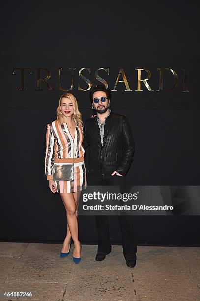 Clizia Incorvaia and Francesco Sarcina attend the Trussardi show during the Milan Fashion Week Autumn/Winter 2015 on March 1, 2015 in Milan, Italy.