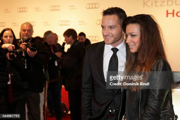 Timo Scheider and Jessica Hinterseer attend the Audi Night 2014 on January 24, 2014 in Kitzbuehel, Austria.