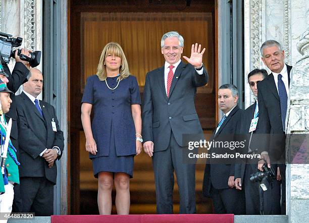 Álvaro García Linera Vice President of Bolivia greets upon arrival at the seat of the Parliament of Uruguay for the Act of assumption of the...