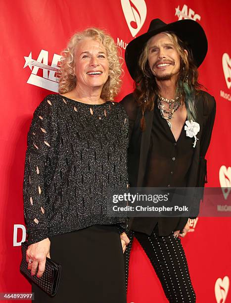 Honoree Carole King and Aerosmith singer Steven Tyler attend 2014 MusiCares Person Of The Year Honoring Carole King at Los Angeles Convention Center...