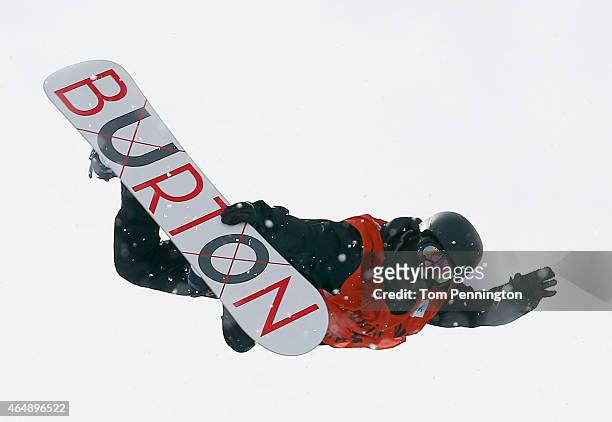 Yiwei Zhang of China competes during the FIS Snowboard World Cup 2015 Men's Snowboard Halfpipe Final during the U.S. Grand Prix at Park City Mountain...