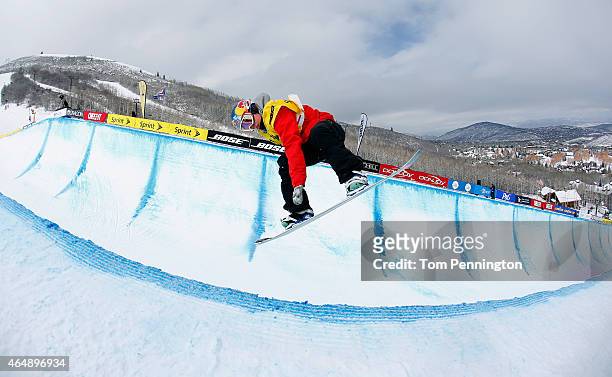 Arielle Gold competes during the FIS Snowboard World Cup 2015 Ladies' Snowboard Halfpipe Final during the U.S. Grand Prix at Park City Mountain on...