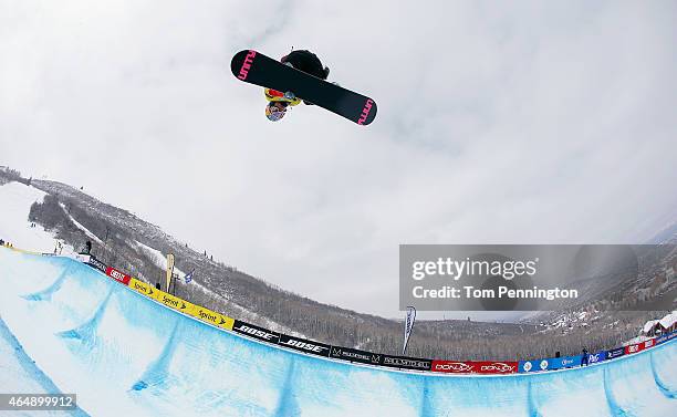 Arielle Gold competes during the FIS Snowboard World Cup 2015 Ladies' Snowboard Halfpipe Final during the U.S. Grand Prix at Park City Mountain on...