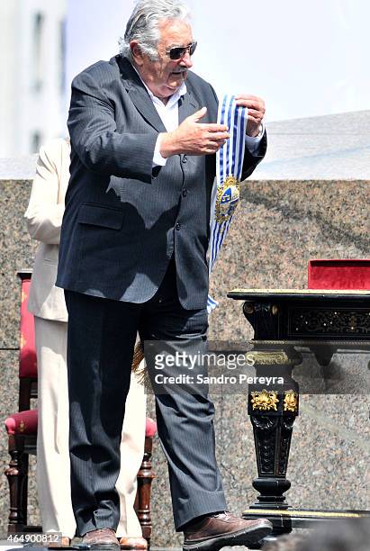 Outgoing President of Uruguay José Mujica during the change in command ceremony at independence square of Montevideo on March 01, 2015 in Montevideo,...