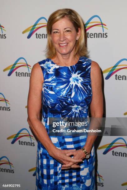 Former tennis player Chris Evert arrives at the Legends Lunch during day 13 of the 2014 Australian Open at Melbourne Park on January 25, 2014 in...