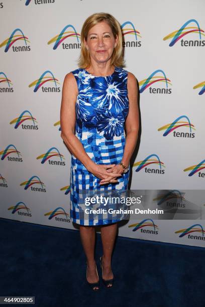 Former tennis player Chris Evert arrives at the Legends Lunch during day 13 of the 2014 Australian Open at Melbourne Park on January 25, 2014 in...