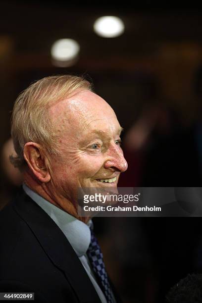 Australian tennis legend Rod Laver arrives at the Legends Lunch during day 13 of the 2014 Australian Open at Melbourne Park on January 25, 2014 in...
