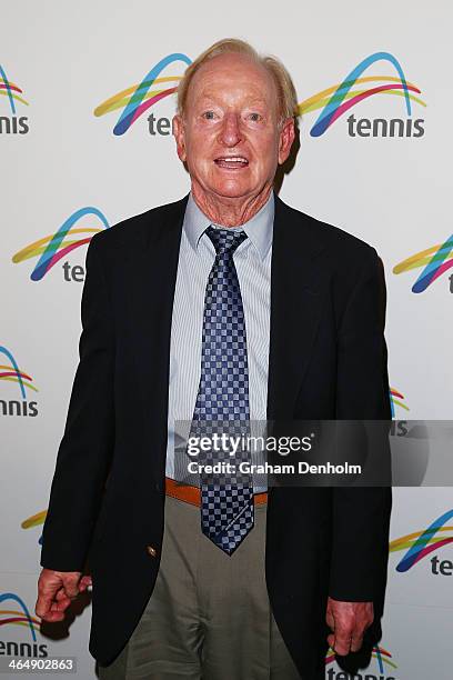 Australian tennis legend Rod Laver arrives at the Legends Lunch during day 13 of the 2014 Australian Open at Melbourne Park on January 25, 2014 in...