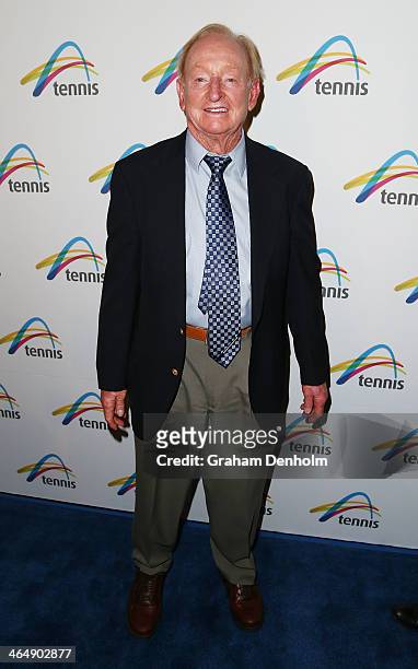 Australian tennis legend Rod Laver arrives at the Legends Lunch during day 13 of the 2014 Australian Open at Melbourne Park on January 25, 2014 in...