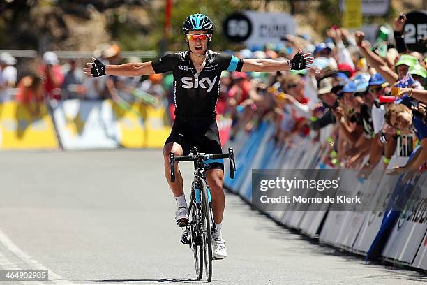 Australian cyclist Richie Porte of Team Sky celebrates after winning Stage Five of the Tour Down Under on January 25, 2014 in Adelaide, Australia.
