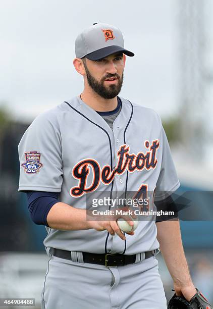 Josh Zeid of the Detroit Tigers looks on during Spring Training workouts at the TigerTown Facility on February 23, 2015 in Lakeland, Florida.