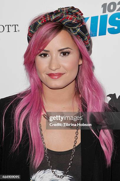 Demi Lovato attends the KIIS 102.7 and ALT 98.7 FM pre-Grammy party and lounge at JW Marriott Los Angeles at L.A. LIVE on January 24, 2014 in Los...