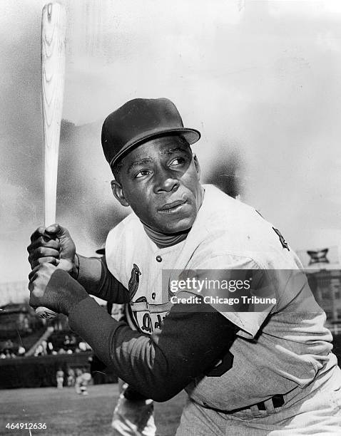 Minnie Minoso of the St. Louis Cardinals at Wrigley Field during a Cardinals game against the Chicago Cubs in April 1962.