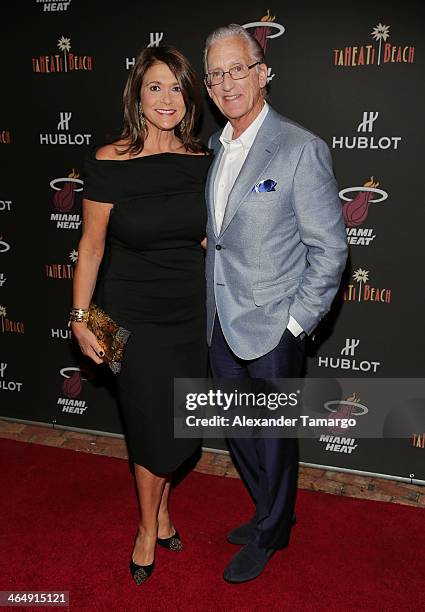 Maria Browne and Don Browne attend the Miami Heat Family Foundation TaHEATi Beach Fundraising Event brought to you by Hublot on January 24, 2014 in...