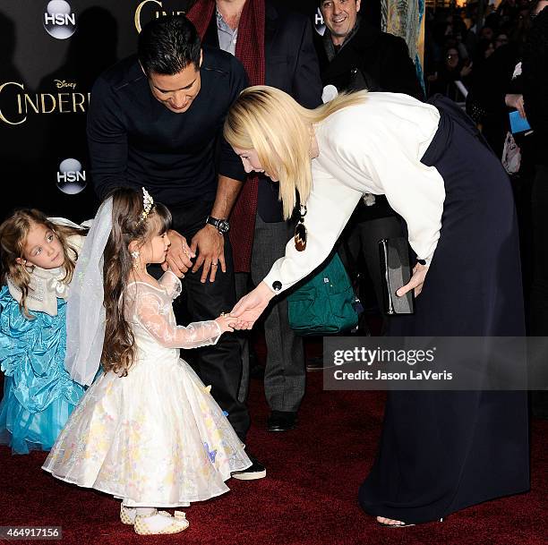 Mario Lopez, daughter Gia Francesca Lopez and actress Cate Blanchett attend the premiere of "Cinderella" at the El Capitan Theatre on March 1, 2015...