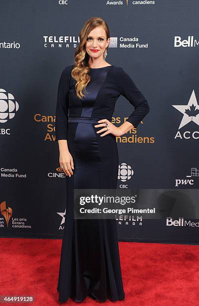 Actress A.J. Cook poses in the press room at the 2015 Canadian Screen Awards at the Four Seasons Centre for the Performing Arts on March 1, 2015 in...