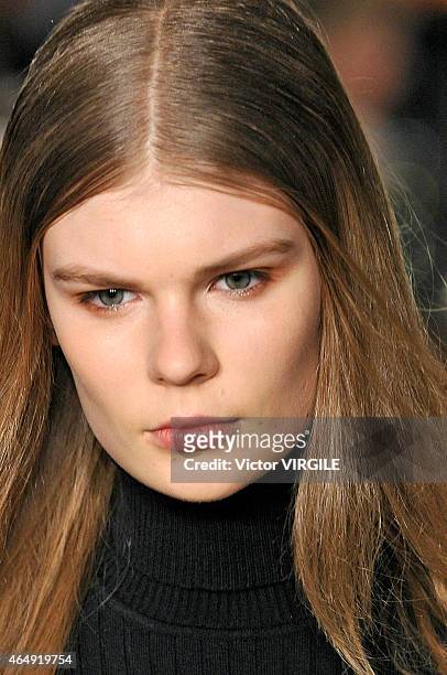 Model walks the runway at the Emilio Pucci show during the Milan Fashion Week Autumn/Winter 2015 on February 28, 2015 in Milan, Italy.