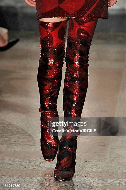 Model walks the runway at the Emilio Pucci show during the Milan Fashion Week Autumn/Winter 2015 on February 28, 2015 in Milan, Italy.