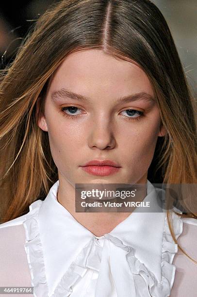 Model walks the runway at the Emilio Pucci show during the Milan Fashion Week Autumn/Winter 2015 on February 28, 2015 in Milan, Italy.