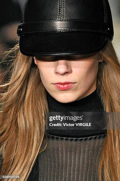 Model walks the runway at the Emilio Pucci show during the Milan Fashion Week Autumn/Winter 2015 on February 28, 2015 in Milan, Italy.