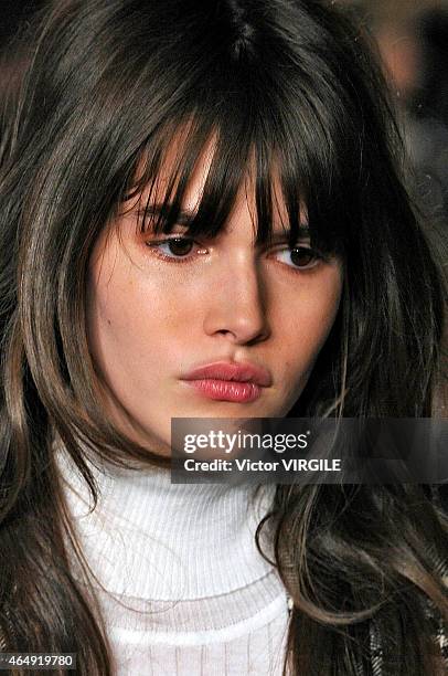 Model walks the runway at the Emilio Pucci show during the Milan Fashion Week Autumn/Winter 2015 on February 28, 2015 in Milan, Italy.