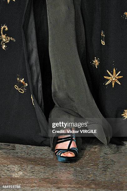 Model walks the runway at the Emilio Pucci show during the Milan Fashion Week Autumn/Winter 2015 on February 28, 2015 in Milan, Italy.