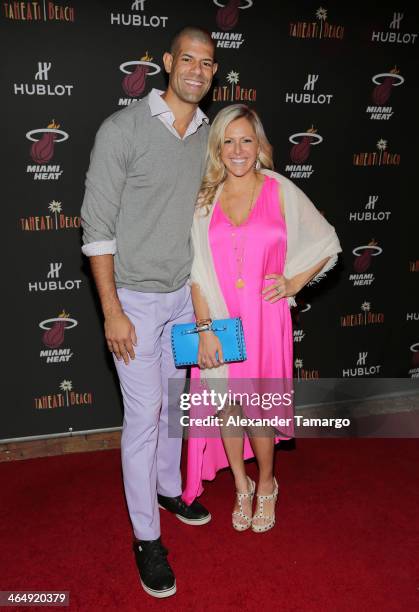 Shane Battier and Heidi Battier attend the Miami Heat Family Foundation TaHEATi Beach Fundraising Event brought to you by Hublot on January 24, 2014...