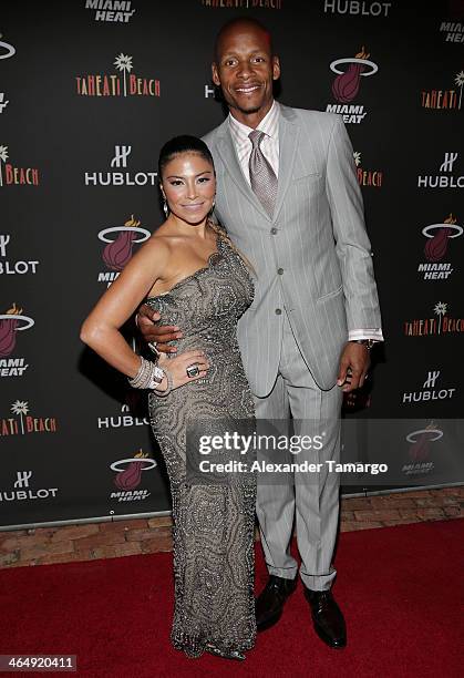 Shannon Allen and Ray Allen attend the Miami Heat Family Foundation TaHEATi Beach Fundraising Event brought to you by Hublot on January 24, 2014 in...