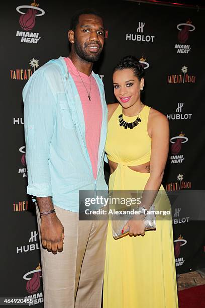 Greg Oden and guest attend the Miami Heat Family Foundation TaHEATi Beach Fundraising Event brought to you by Hublot on January 24, 2014 in Coral...