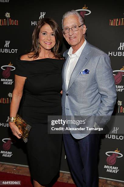 Maria Browne and Don Browne attend the Miami Heat Family Foundation TaHEATi Beach Fundraising Event brought to you by Hublot on January 24, 2014 in...