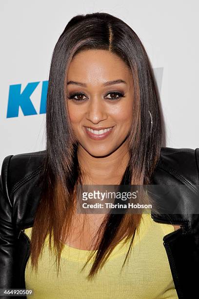 Tia Mowry attends the KIIS 102.7 and ALT 98.7 FM pre-Grammy party and lounge at JW Marriott Los Angeles at L.A. LIVE on January 24, 2014 in Los...