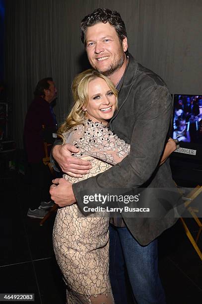 Recording artists Miranda Lambert and Blake Shelton attend 2014 MusiCares Person Of The Year Honoring Carole King at Los Angeles Convention Center on...