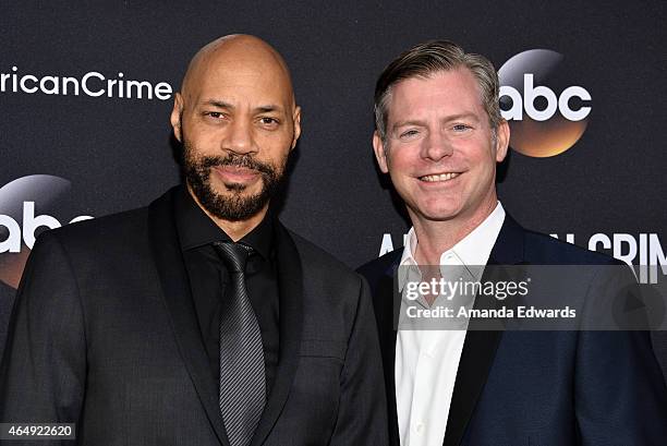 Executive producers John Ridley and Michael MacDonald arrive at the "American Crime" premiere event at the Ace Hotel on February 28, 2015 in Los...