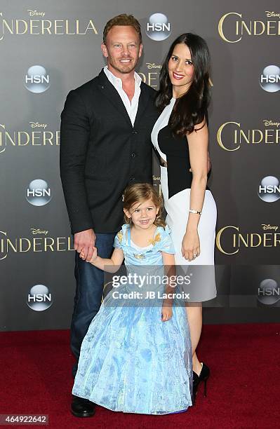 Ian Ziering, Erin Kristine Ludwig and Mia Loren Ziering attend the premiere of Disney's 'Cinderella' at the El Capitan Theatre on March 1, 2015 in...