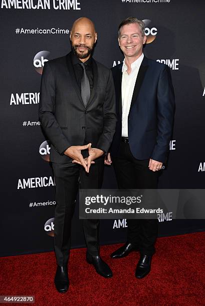 Executive producers John Ridley and Michael MacDonald arrive at the "American Crime" premiere event at the Ace Hotel on February 28, 2015 in Los...