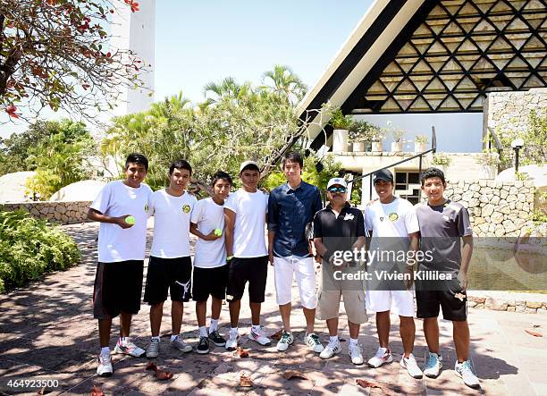 Tennis Pro Kei Nishikori Enjoying Some Down Time with fans In Acapulco, Mexico on March 1, 2015 in Acapulco, Mexico.