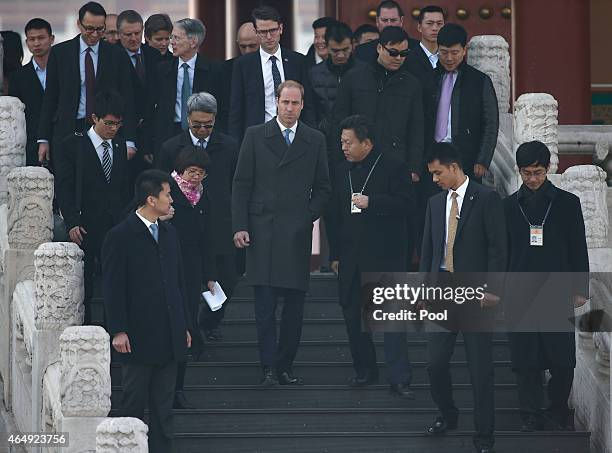 Prince William, Duke of Cambridge is accompanied by British and Chinese delegations during a visit to the Forbidden City on March 2, 2015 in Beijing,...