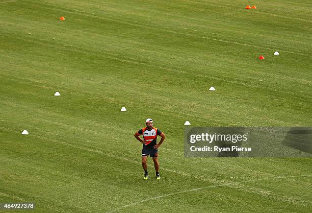 Mark McVeigh, assistant coach of the Giants, looks on during a Greater Western Sydney Giants AFL training session at the Giants Training Centre on...