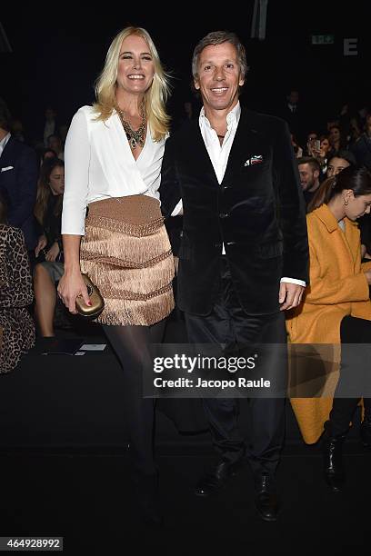 Valeria Mazza and Alejandro Gravier attend the Elisabetta Franchi show during the Milan Fashion Week Autumn/Winter 2015 on February 28, 2015 in...