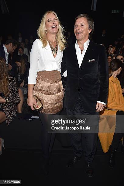 Valeria Mazza and Alejandro Gravier attend the Elisabetta Franchi show during the Milan Fashion Week Autumn/Winter 2015 on February 28, 2015 in...