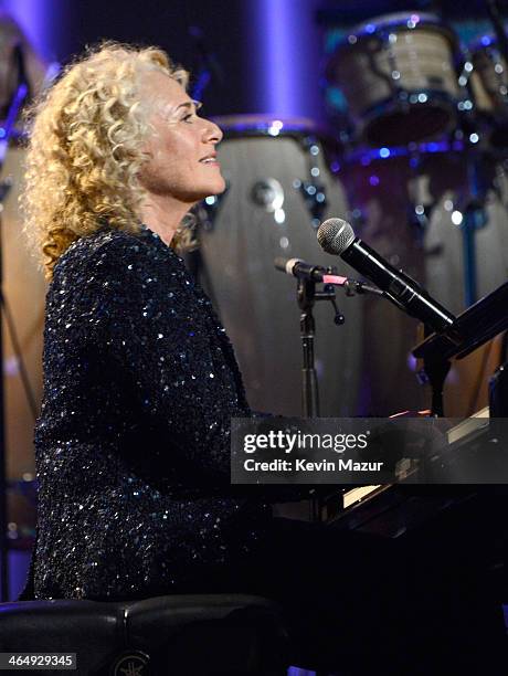 Carole King performs onstage at 2014 MusiCares Person Of The Year Honoring Carole King at Los Angeles Convention Center on January 24, 2014 in Los...
