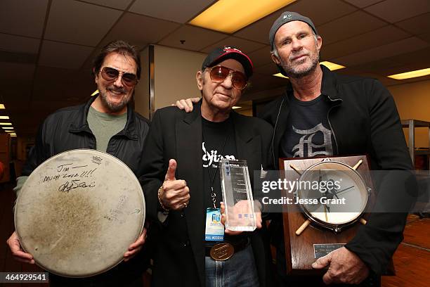 Drummers Jim Keltner, Hal Blaine and Chad Smith attend the NAMM Tec Awards at the Anaheim Hilton on January 24, 2014 in Anaheim, California.