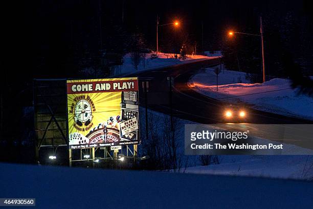 Billboard advertises the Lac Vieux Desert Casino in Watersmeet, MI on December 20, 2014. The Lac Vieux Desert tribe operates the casino but generates...