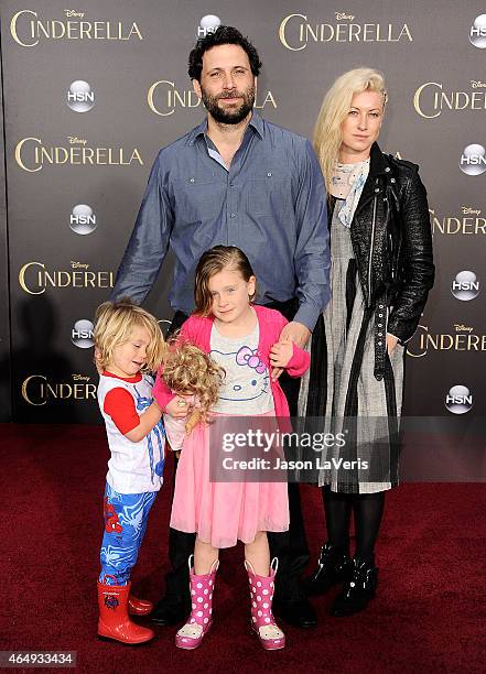 Actor Jeremy Sisto, wife Addie Lane and children Bastian Kick Sisto and Charlie Ballerina Sisto attend the premiere of "Cinderella" at the El Capitan...