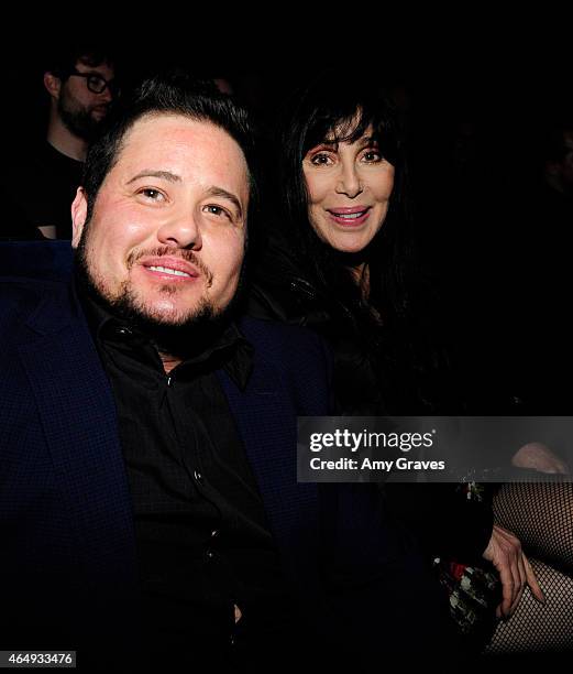 Chaz Bono and Cher attend the Los Angeles Screening of "Dirty" at Writers Guild Theater on March 1, 2015 in Beverly Hills, California.