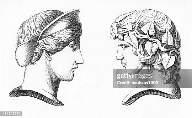stockillustraties, clipart, cartoons en iconen met roman busts engraving - greek statue